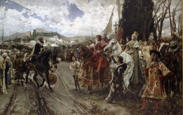 The surrender of Granada', between the Catholic Kings and Boabdil in 2nd January 1492. Oil of 1832.