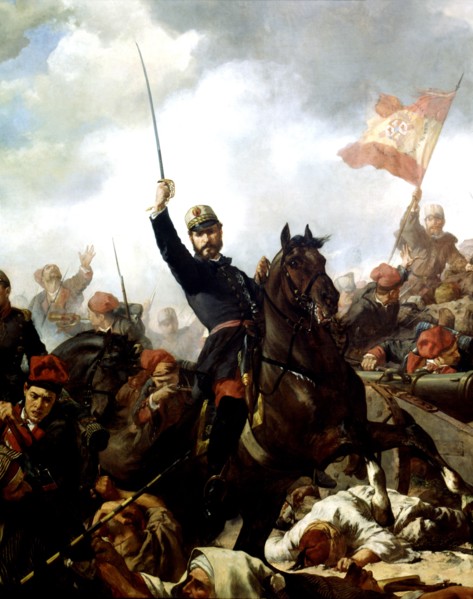 General Prim followed by Catalan volunteers and the battalion of Alba de Tormes, through the tren?