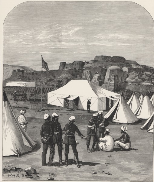 Afghan-British War, British military camp in Kabul, near the pass of Khiyber, drawing by Major Ca?