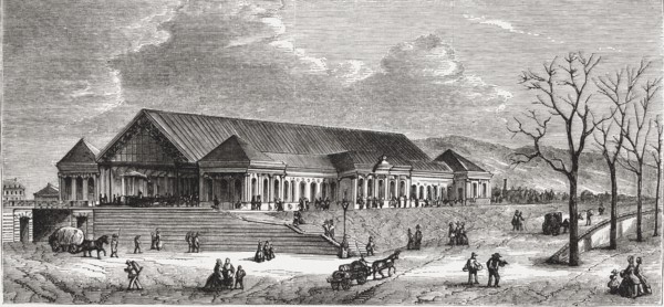 Geneva Station in the railway line Lyon to Geneva, engraving from 1859.