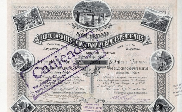 250 pesetas share from the Sociedad Ferrocarriles de Montaña a Grandes Pendientes, S.A., Barcelon?