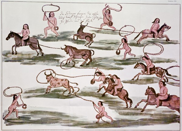 The Art of hunting of Mexican Indians, drawing from the book 'Hacia allá y para acá'.