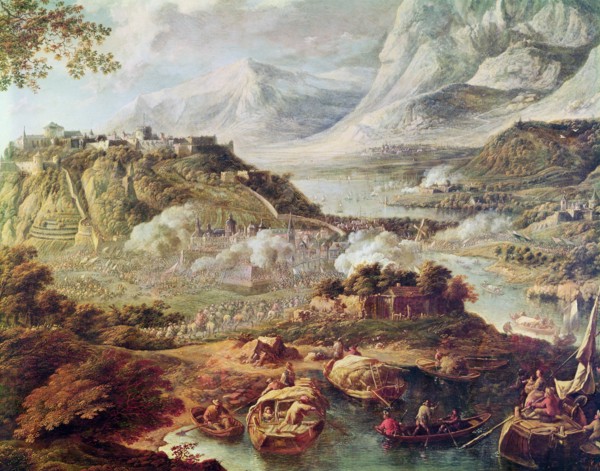 Assault to a fort, detail of a painting.