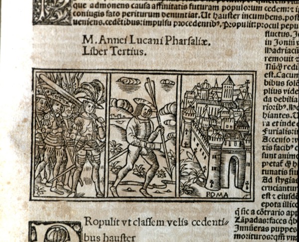 Pharsalia', historical epic story, engraving in the beginning of Book III of the printed edition ?
