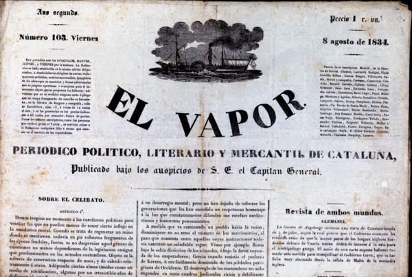 Head of the newspaper 'El Vapor, político, literario y mercantil de Cataluña' (The Steam, politic?