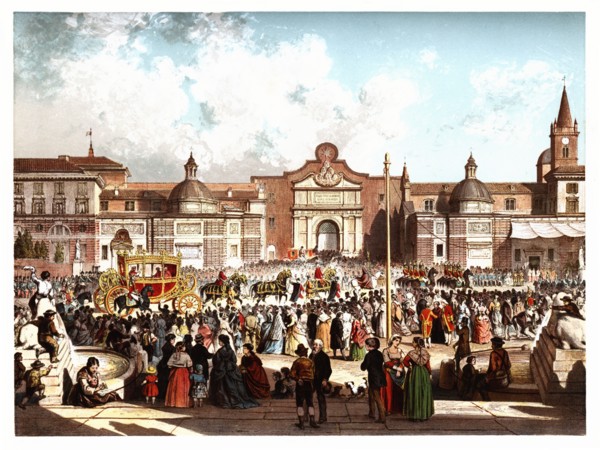 Pontifical ceremonies. Arrival of the Pope in a carriage to the church of Santa Maria del Popolo.?