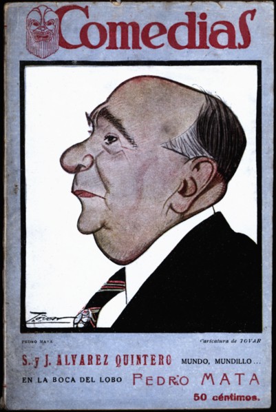 Cover of the publication 'Comedias'. Caricature of Pedro Mata Dominguez (1875-1946). Siglo XX pub?