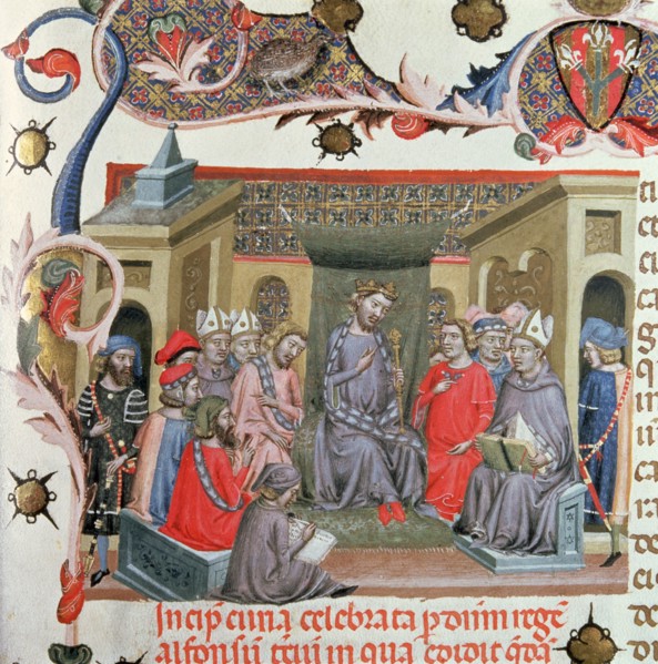 Alphonse III The Benign (1327 - 1336) chairing the Courts held in Montblanc, in 1330, detail, min?