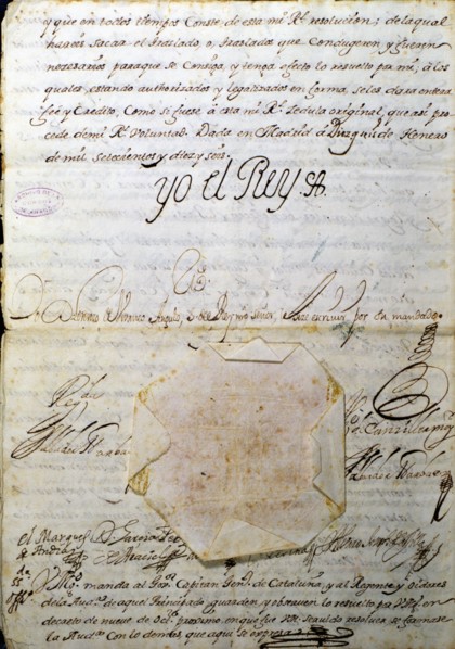 Decreto de Nueva Planta (Decree of New Plant), last page with the signature of king Phillip V; it?