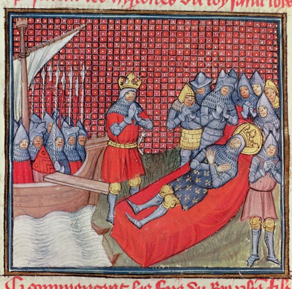Saint Louis dies of plague during the Crusade against Tunisia on August 25, 1270. Miniature in th?