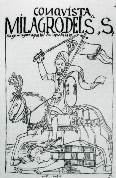 Miraculous intervention of St. James in the conquest of America, illustration from the book 'Nuev?