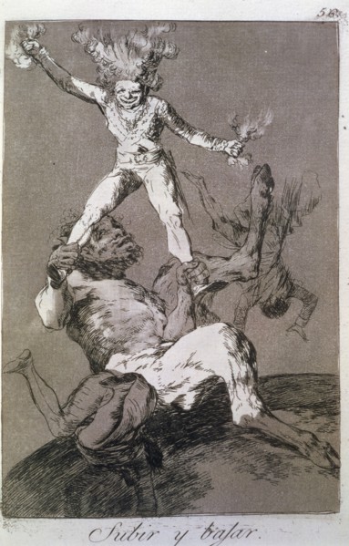 Los Caprichos, series of etchings by Francisco de Goya (1746-1828), plate 56: 'Subir y bajar' (To?