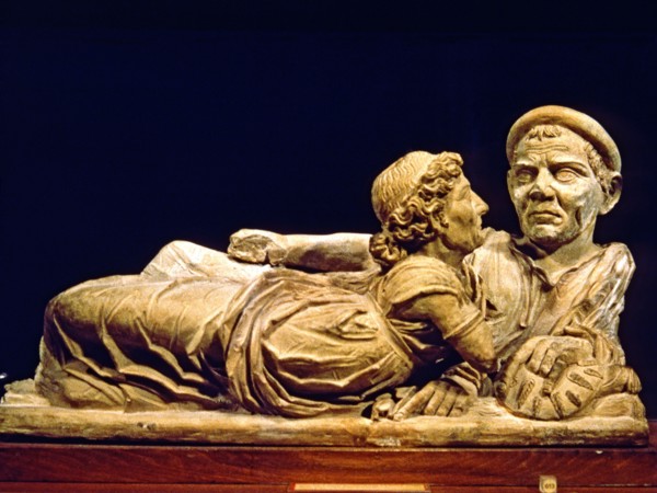 Etruscan sarcophagus in terracotta with the image of the deceased.