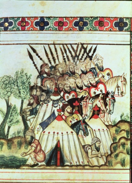 Muslims in a military expedition, their tents were luxurious. Miniature in the 'Cantigas de Santa?