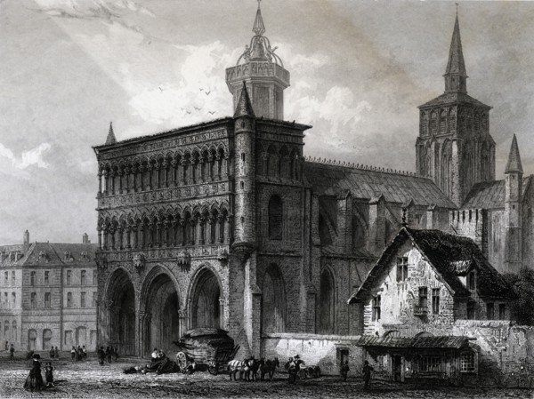 View of the Church of Notre Dame de Dijon, engraving from 1840.