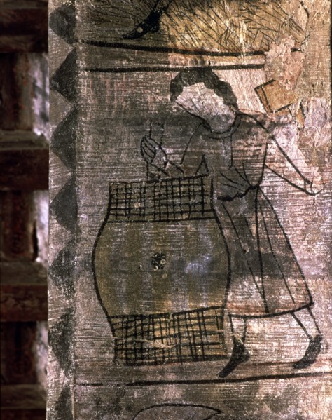 Month of September: making barrels. Fragment of medieval calendar frescoed in the soffit of an ar?