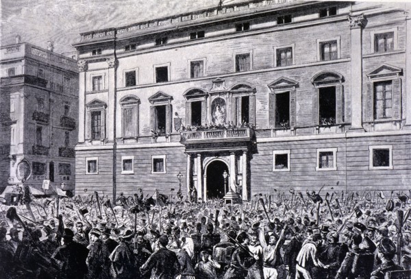 Proclamation of the Republic in 1873, Sant Jaume Square in Barcelona on February 21, 1873, engrav?