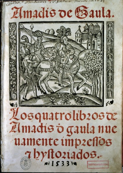 Cover of the book 'Amadis de Gaula', 1533, book of chivalry, explains the love of Amadis and Oriana.