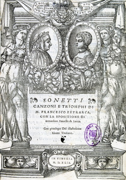 Cover of 'Sonetti. Canzoni e triomphi' by Petrarch. Venice edition, 1540.