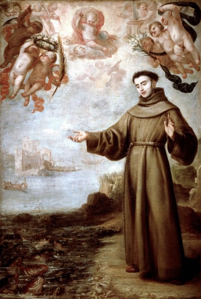 Saint Anthony Abbot preaching to fish' oil by Carreño de Miranda.