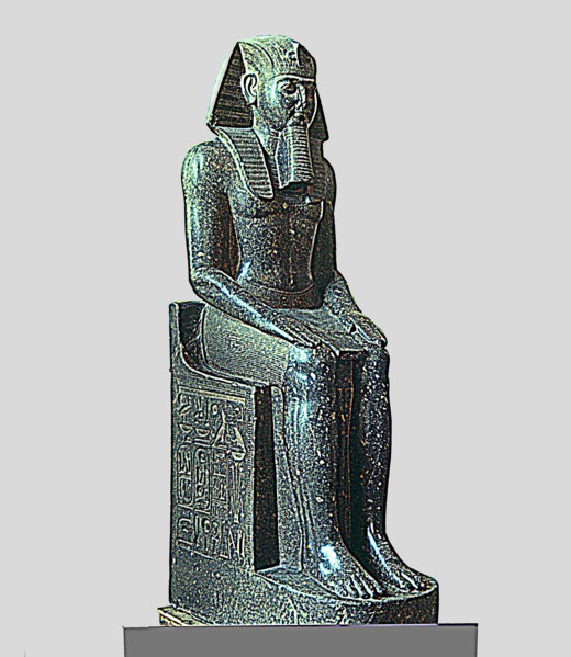 Seated statue of Ramses II, made in diorite, side view, it comes from Tanis.