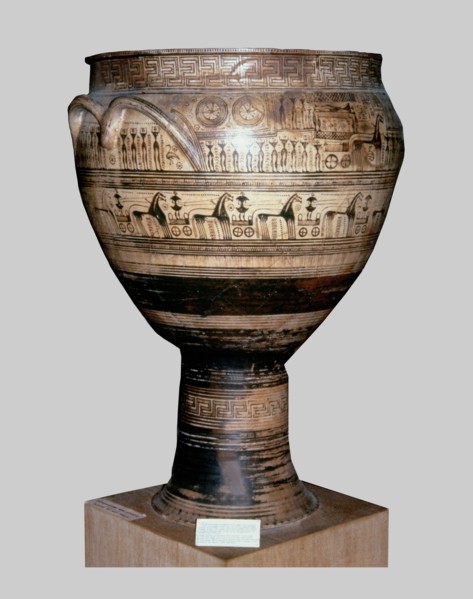 Krater by painter Hirschfeld with funerary scene of the geometric period.