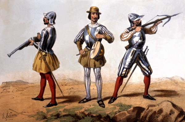 Reign of Catholic Kings. Infantry, 1504, soldier of the Colunelas: Gunsmith, kettledrumman and cr?