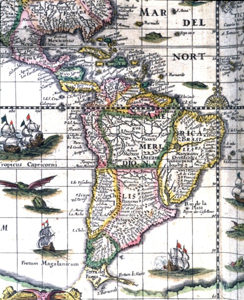 South America, colored engraving from the book 'Le Theatre du monde' or 'Nouvel Atlas', 1645, cre?