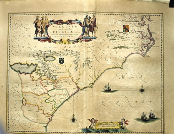 Virginia - Florida, colored engraving from the book 'Le Theatre du monde' or 'Nouvel Atlas', 1645?