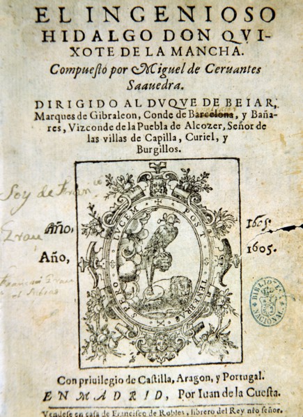 Title page of the first edition of the book 'Don Quixote de la Mancha', Madrid, Juan de la Cuesta?
