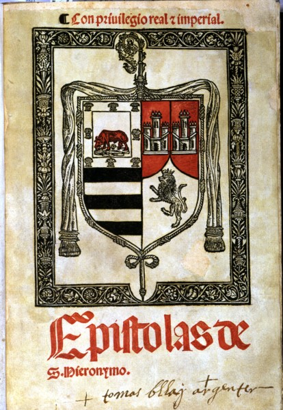 Epistles of St. Jerome, cover in two colours with large coat of arms of the Abbess Maria Enriquez?