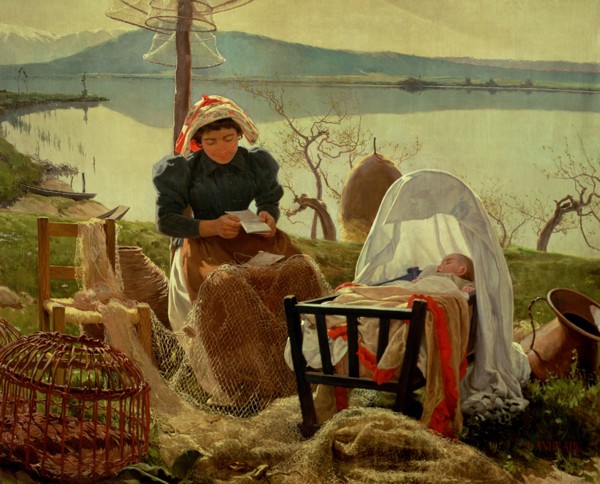 'Letter from the absent husband' by Angel Andrade Blazquez, 1895.