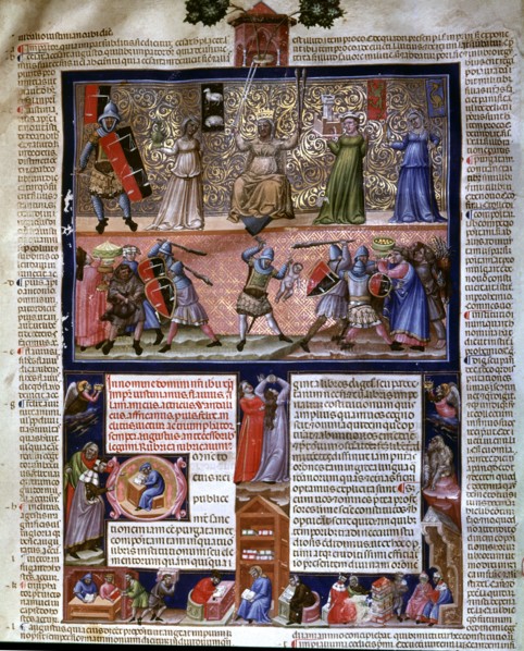 Frontispiece with representation of different scenes, Miniature in the 'Codex Justinian Instituti?