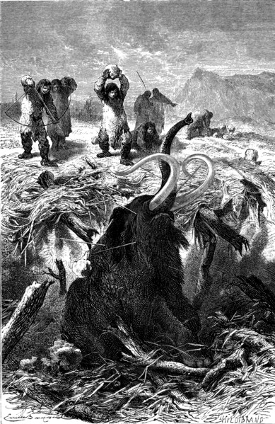 Mammoth Hunting in the Stone Age, engraving, 1900.