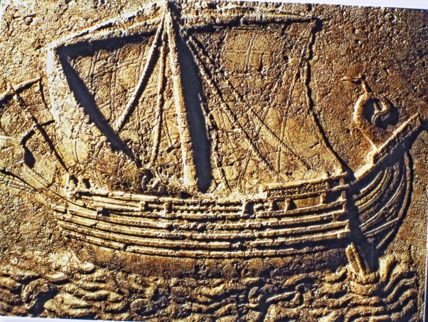 Phoenician trading ship, relief of 100 d.C. from Sidon (now Saida).