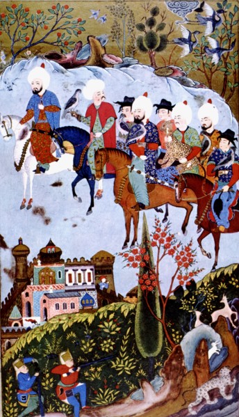 Hawk hunting scene, Miniature in the 'Book of facts'.