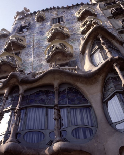 Detail of the façade of the Casa Batllo, built between 1904 and 1906, designed by Antoni Gaudí i ?