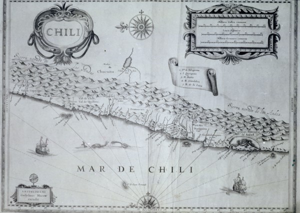 Map of Chile of the 17th century according to Guiljelmus Blaeuw.