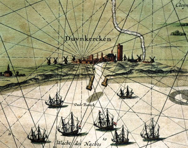 Dunkirk, colored engraving from the book 'Le Theatre du monde' or 'Nouvel Atlas', 1645, created, ?
