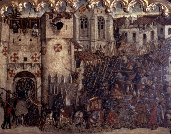 Fight and entry of the troops of James I by the painted door of Medina Myurka (1229), table in th?