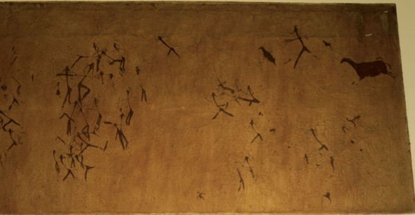 Hunting Scene, figures of proportional and dynamic style in black color spot, painting compositio?