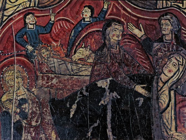 Front of the Iguácel altar, detail of the scene of the Nativity. Panel painting from the church o?