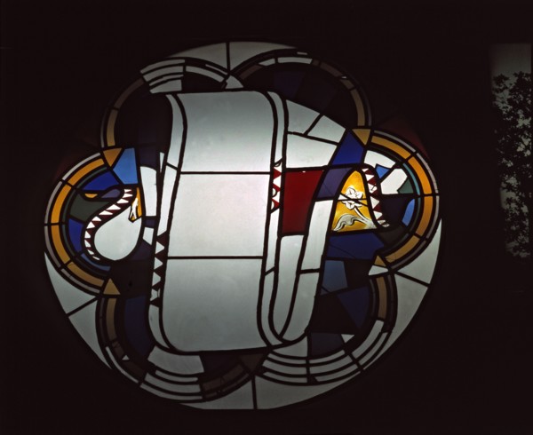 'Rosassa Sanctus', stained-glass window leaded in silver gray and yellow, original drawing by An?