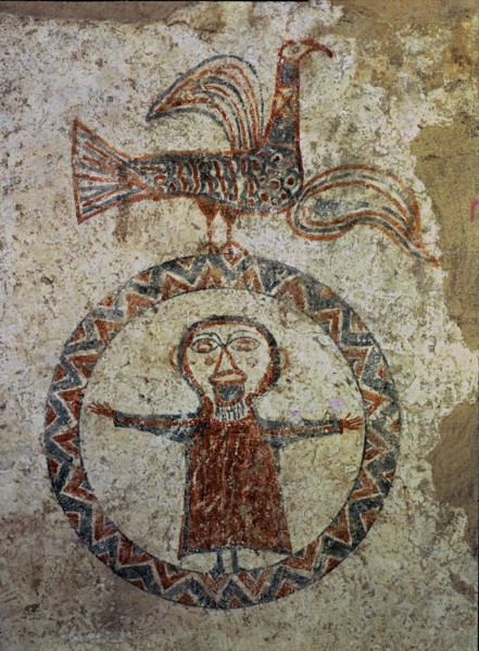 Prayer, detail of mural Painting that was in the apse of the pre-Romanesque church of Sant Quirze?