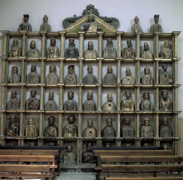 Detail of the sculptural busts of saints used as reliquaries, in the church of Santa Maria.