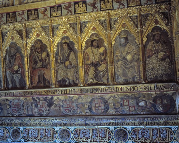 Alcazar of Seville, Hall of Ambassadors, detail of the Paintings where appear kings John II, Henr?