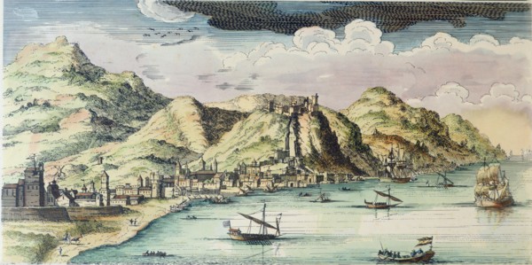 General view of the city of Malaga, engraving.
