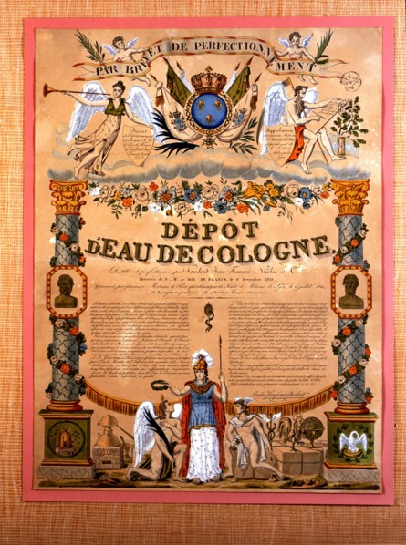 Poster 'Depot d'eau de cologne', hand painting, Paris ca. 1823.