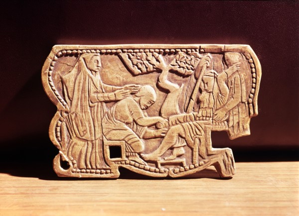 Scene of a childbirth, relief on ivory table.