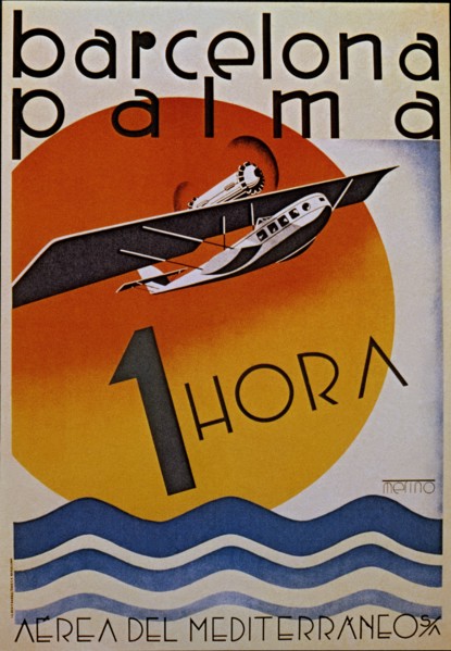Poster of the opening of the Airline in hydroplane between Palma de Mallorca and Barcelona, 1923.